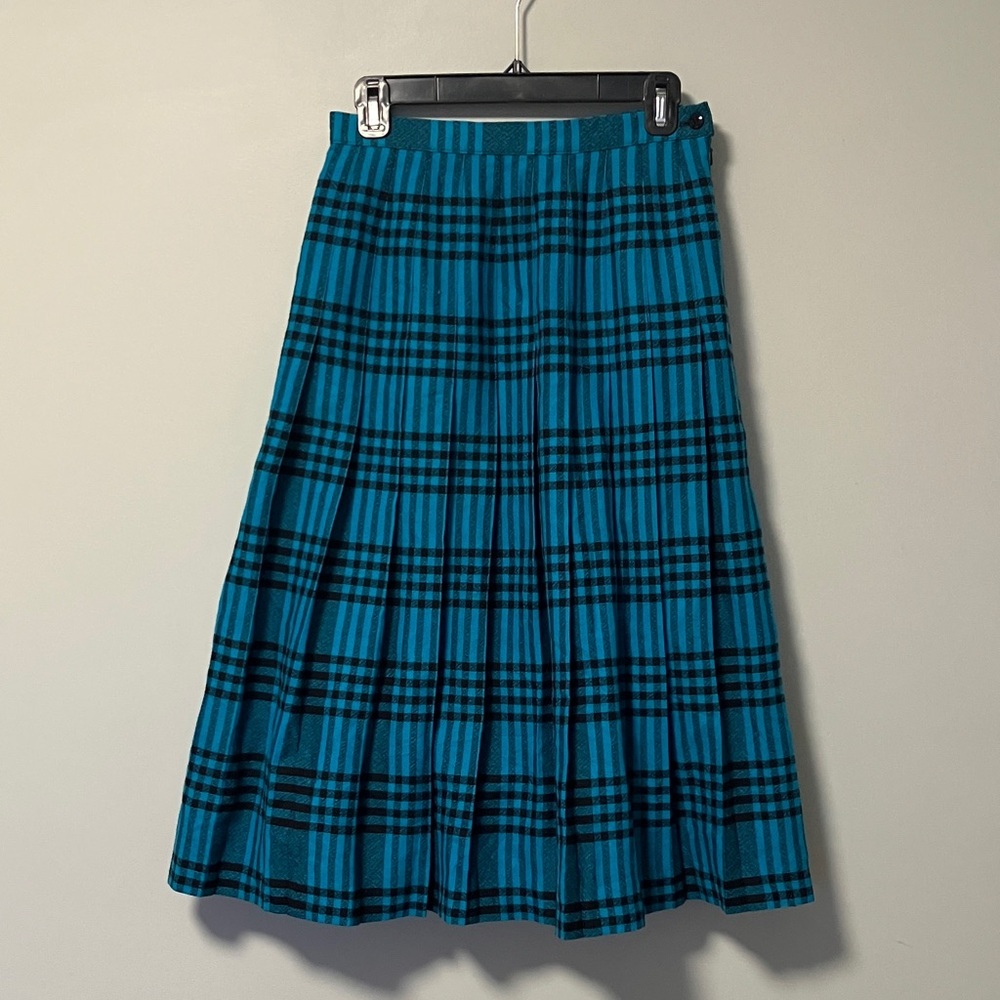 St Michael Vintage made in the UK Plaid Blue Pure New Wool Pleated Kilt Skirt
